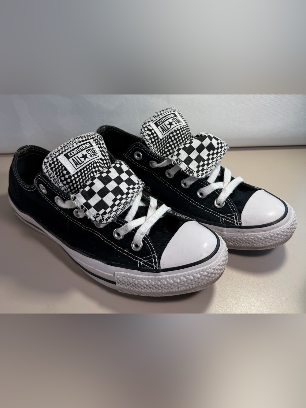 Checkered Blk/wht Converse Women’s All Star Canvas Shoes Sz 10 Sneakers